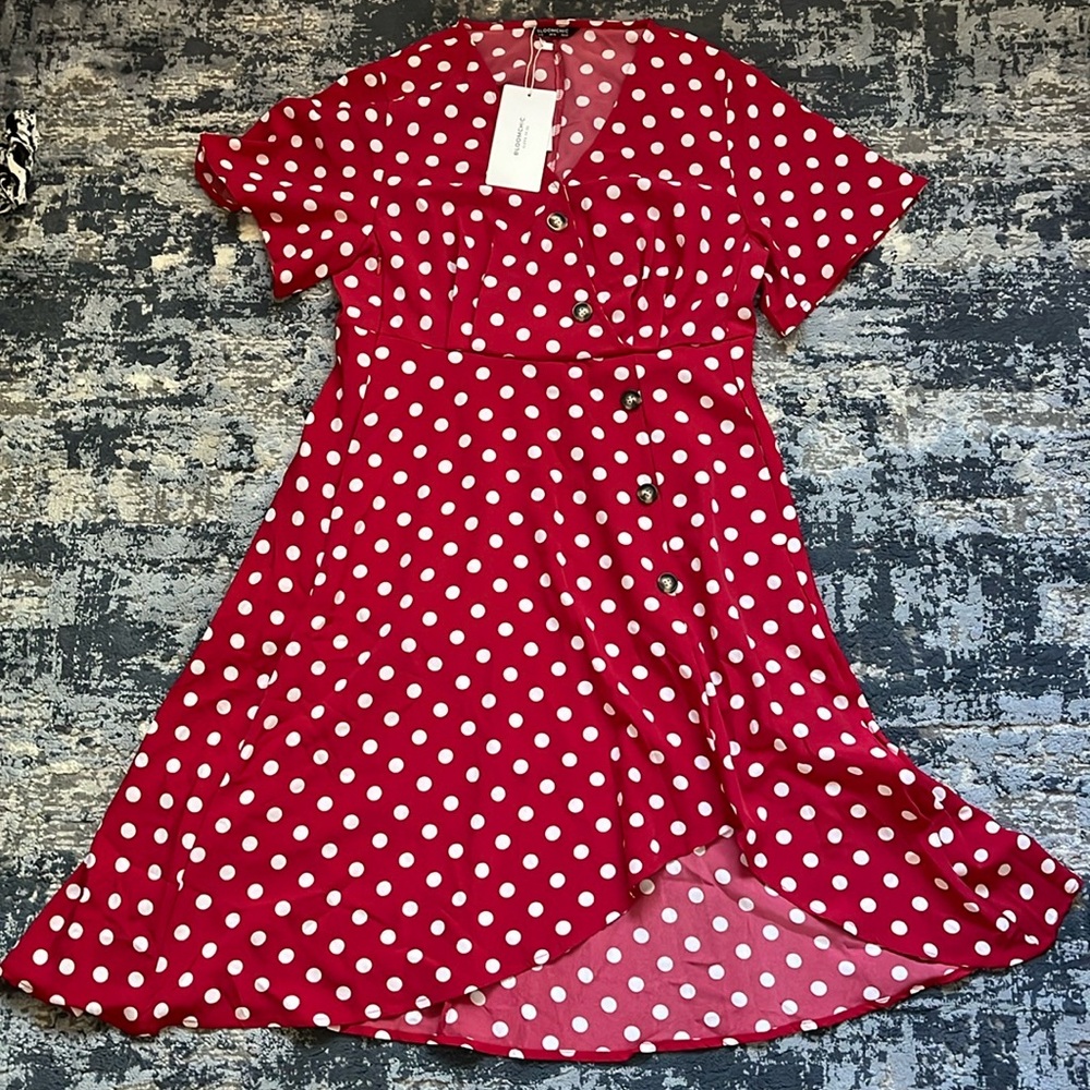 BloomChic Red and White High Low Wrap Dress